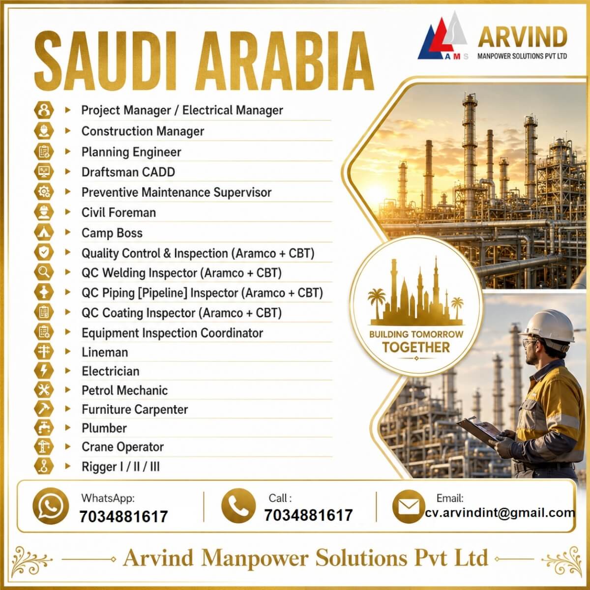 Urgent Requirement for Saudi Arabia Urgent Requirement for Saudi Arabia