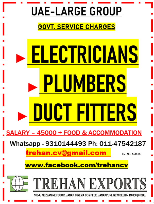 ELECTRICIANS - PLUMBERS - DUCT FITTERS ELECTRICIANS - PLUMBERS - DUCT FITTERS