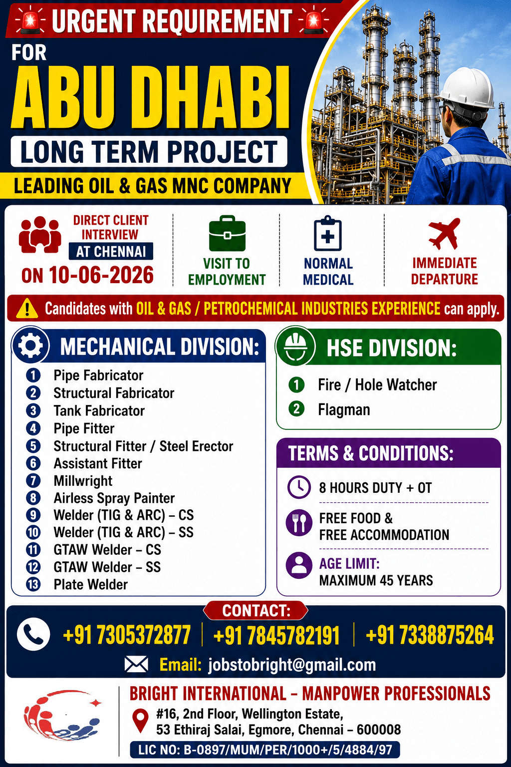 ABU DHABI - LONG TERM - URGENT REQUIREMENT