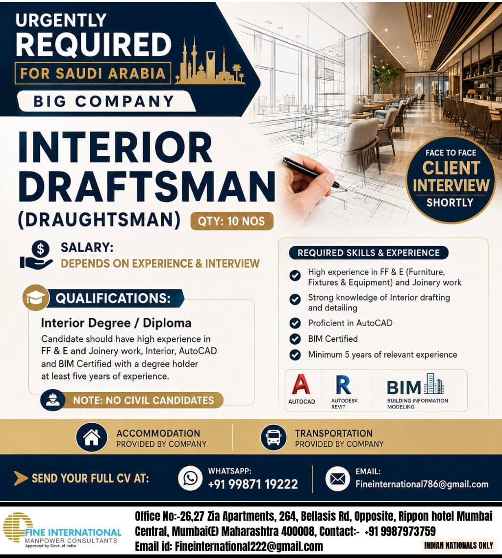 ? URGENTLY REQUIRED FOR SAUDI ARABIA – BIG COMPANY ?  ? FACE TO FACE CLIENT INTERVIEW SHORTLY