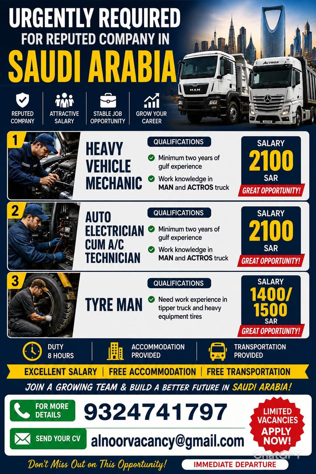 URGENTLY REQUIRED FOR REPUTED COMPANY IN SAUDI ARABIA ??