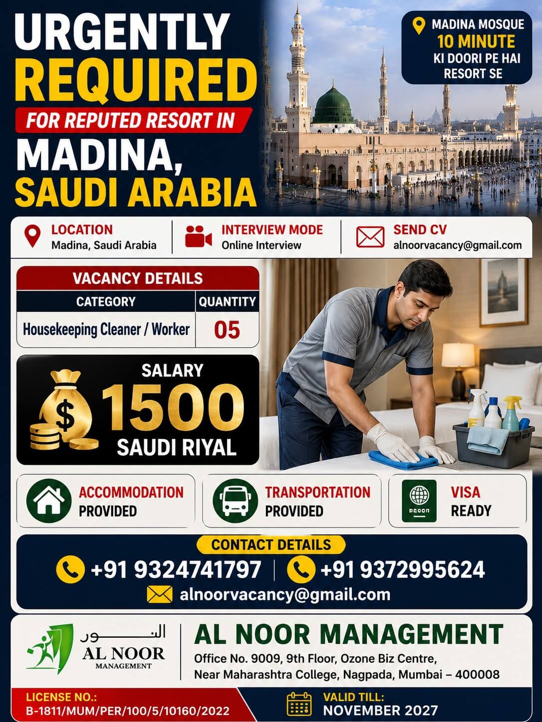 URGENTLY REQUIRED FOR REPUTED RESORT IN MADINA, SAUDI ARABIA