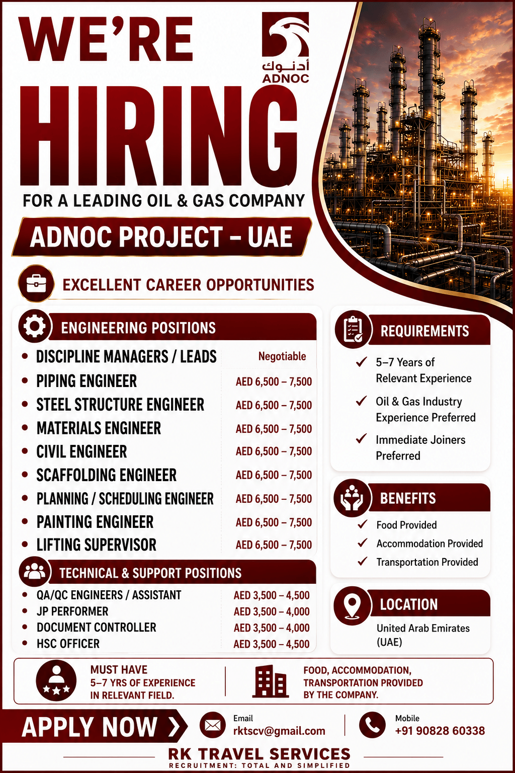 HIRING FOR LEADING oil & Gas company (adnoc project)- uae