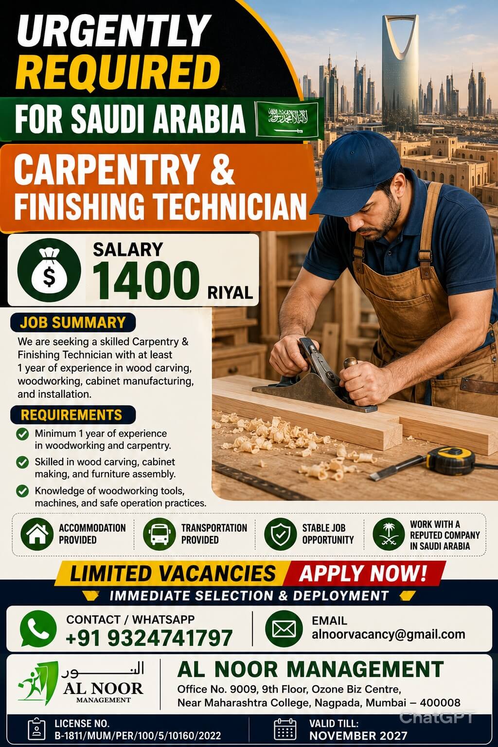 URGENTLY REQUIRED FOR SAUDI ARABIA
