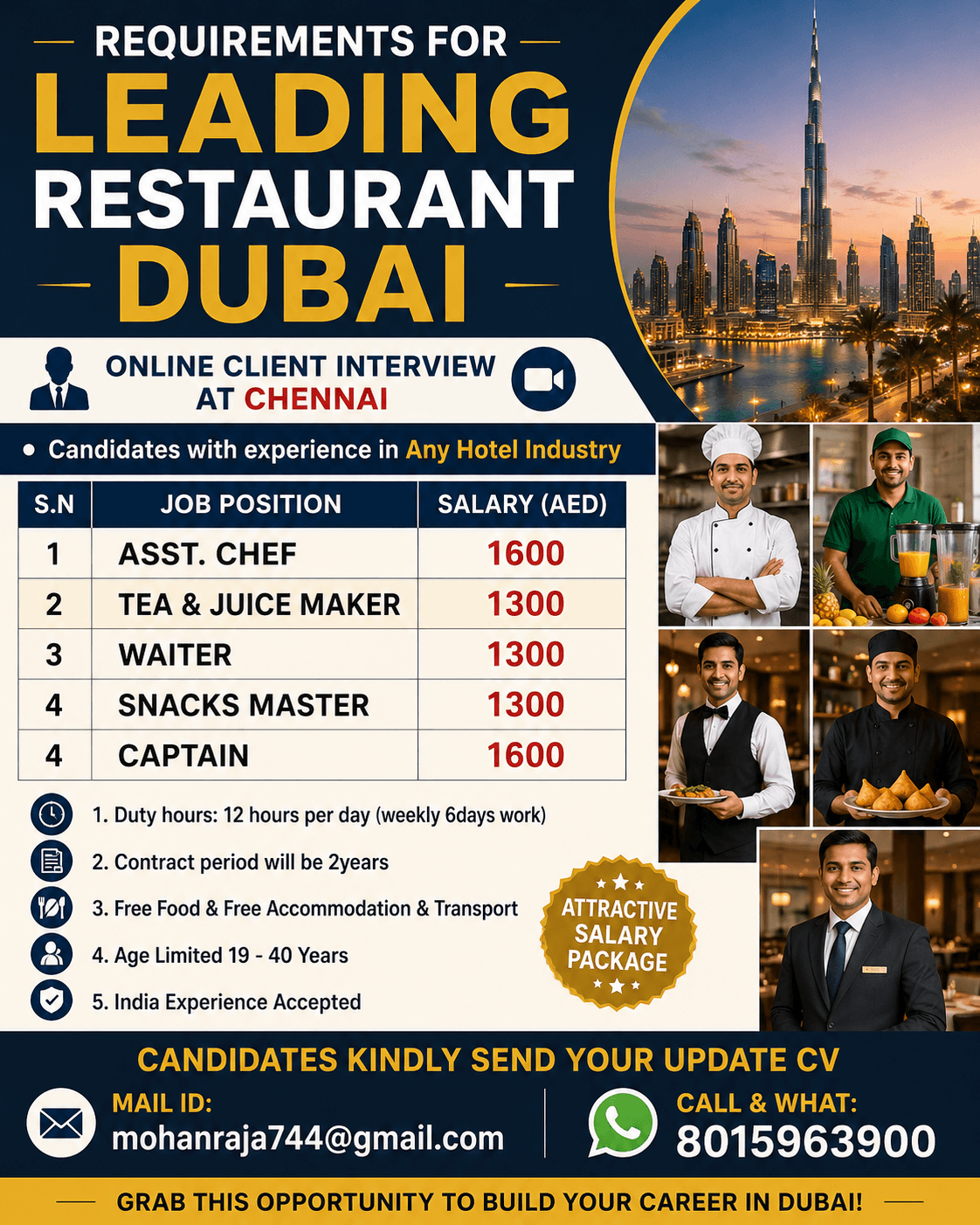 REQUIREMENTS FOR LEADING RESTAURANT DUBAI - ONLINE CLIENT INTERVIEW AT CHENNAI REQUIREMENTS FOR LEADING RESTAURANT DUBAI - ONLINE CLIENT INTERVIEW AT CHENNAI