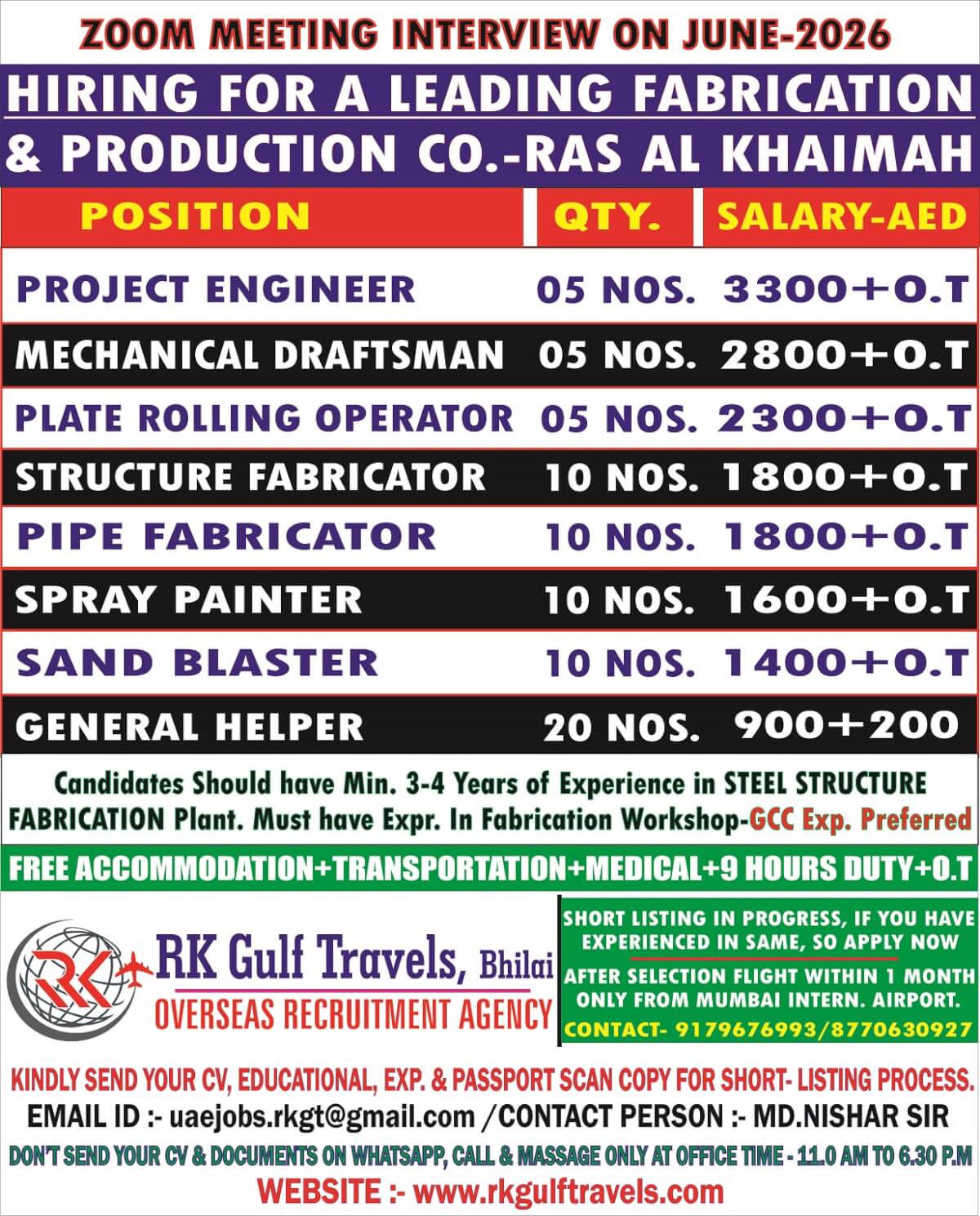 HIRING FOR A LEADING FABRICATION & PRODUCTION COMPANY – UAE HIRING FOR A LEADING FABRICATION & PRODUCTION COMPANY – UAE