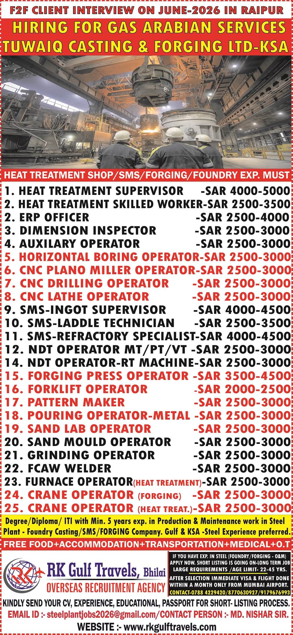 HIRING FOR A GAS ARABIA COMPANY FOR THEIR TUWAIQ STEEL CO. - KSA