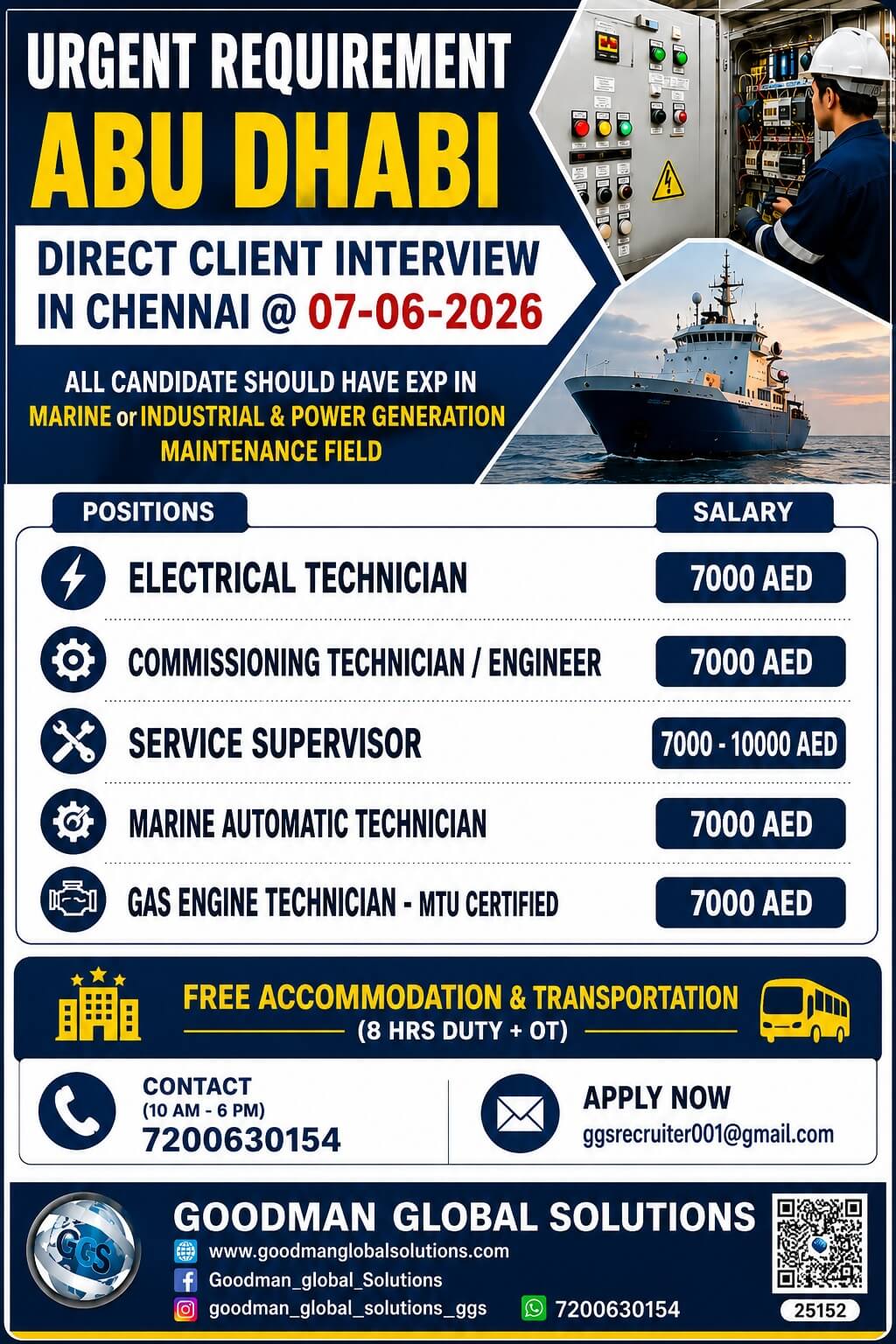 URGENT REQUIREMENT - ABUDHABI - LONG TERM  DIRECT CLIENT INTERVIEW IN CHENNAI ON 07/06/2026