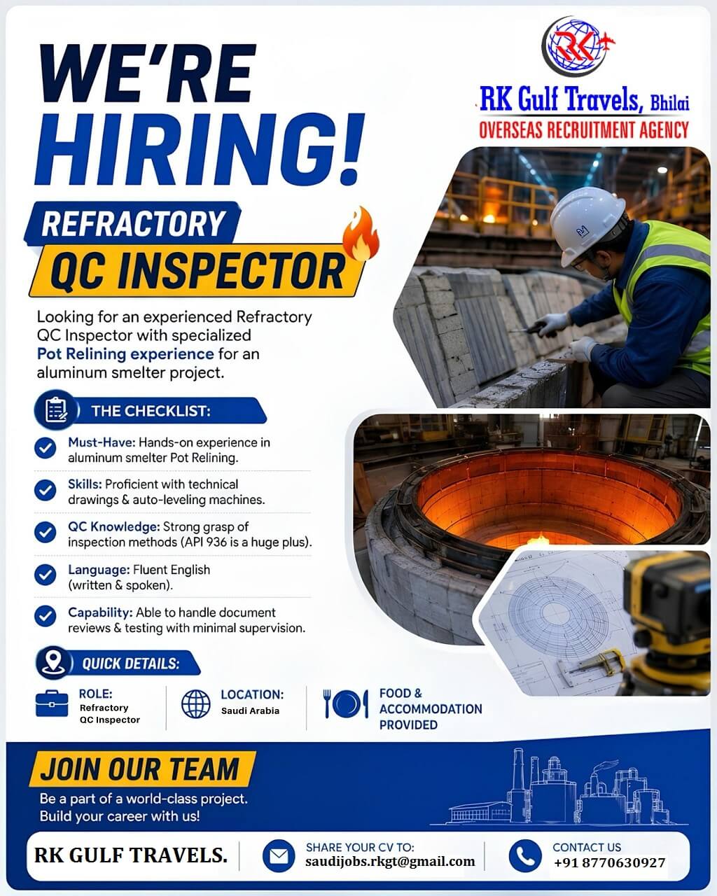 HIRING FOR A LEADING ALUMUNIUM SMELTING COMPANY - SAUDI ARABIA.
