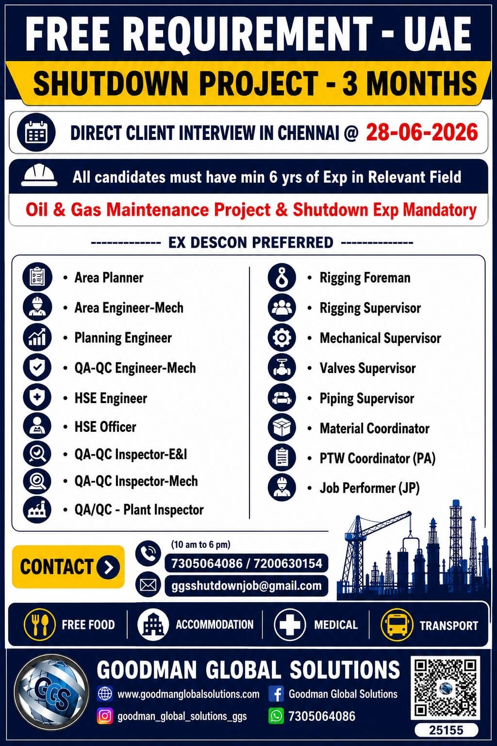 FREE REQUIREMENT - UAE - SHUTDOWN PROJECT  DIRECT CLIENT INTERVIEW IN CHENNAI ON 28-06-2026