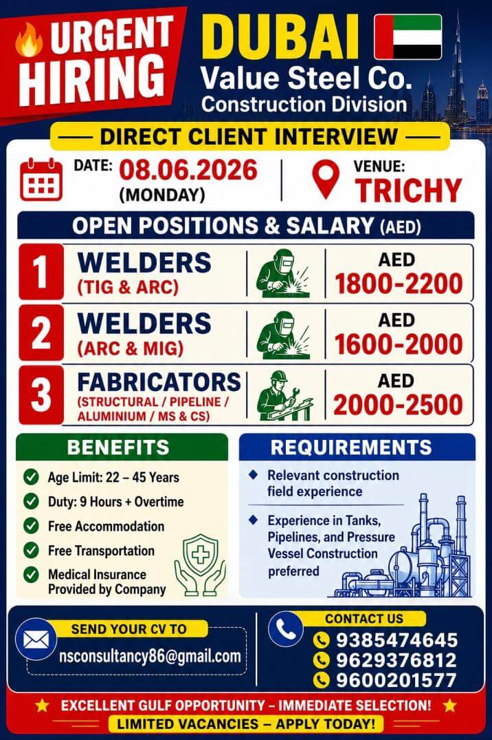 LEADING VALUE STEEL & CO CONSTRUCTION COMPANY REQUIREMENT DUBAI