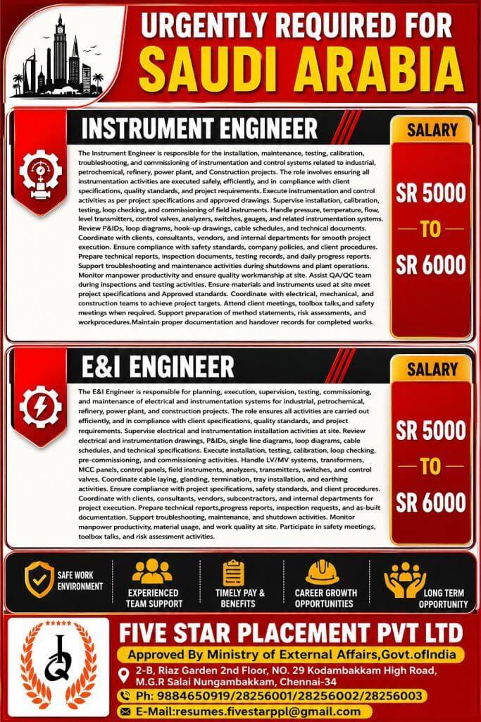 URGENT REQUIREMENT FOR SAUDI ARABIA