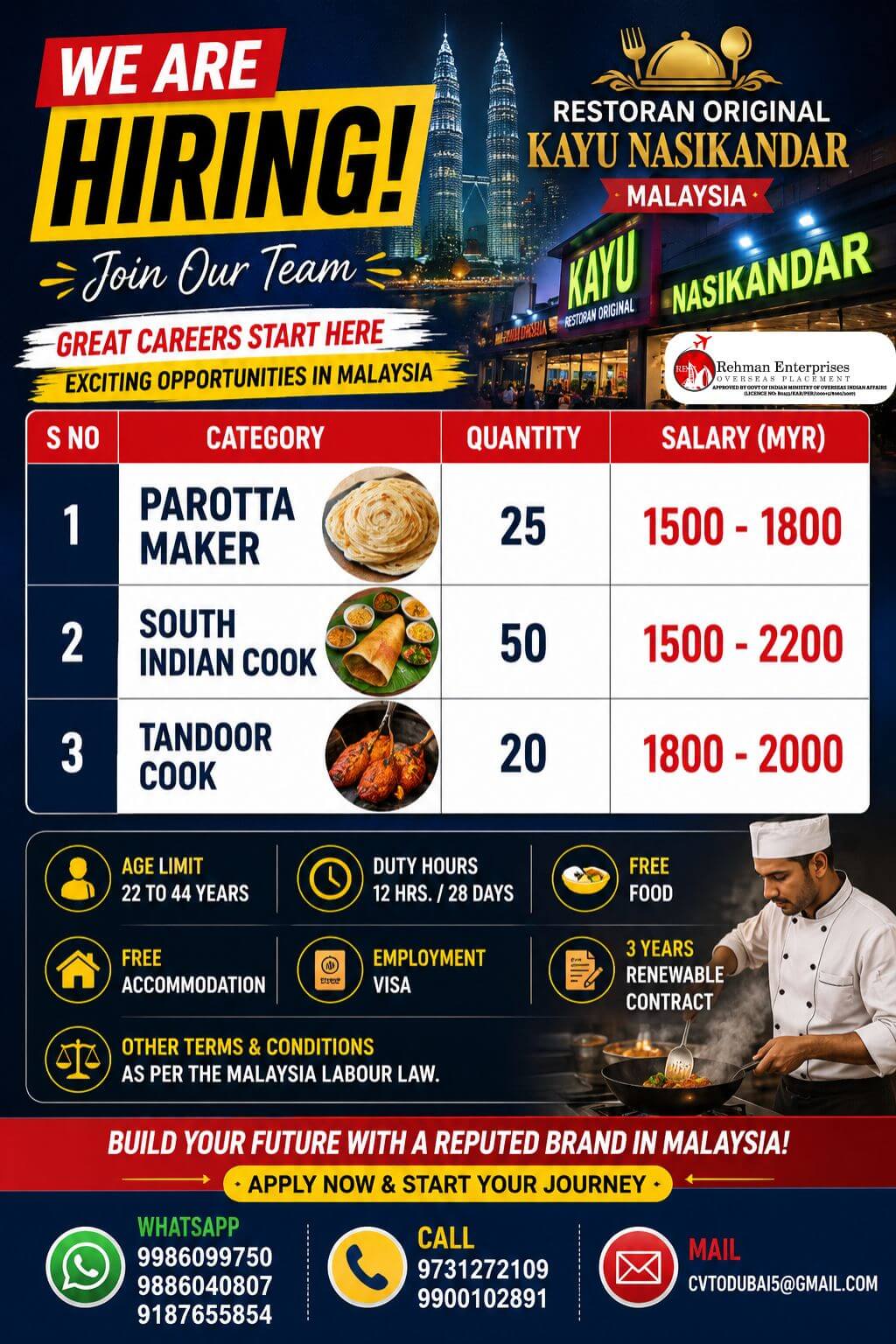 HIRING FOR MALAYSIA