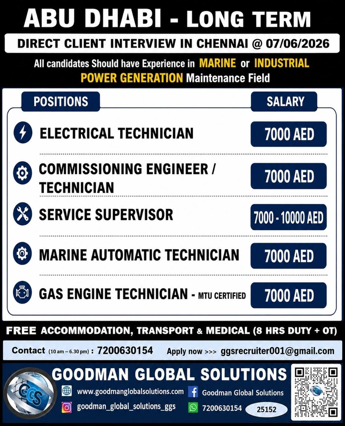 URGENT REQUIREMENT - ABUDHABI - LONG TERM  DIRECT CLIENT INTERVIEW IN CHENNAI ON 07/06/2026