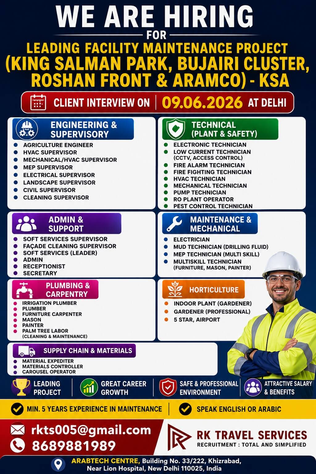 WE ARE HIRING! FOR LEADING FACILITY MAINTENANCE PROJECT (KING SALMAN PARK, BUJAIRI CLUSTER, ROSHAN FRONT & ARAMCO) - KSA