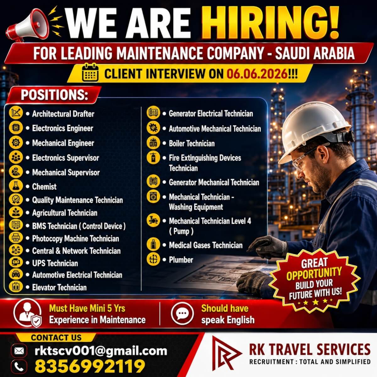 WE ARE HIRING! FOR LEADING MAINTENANCE PROJECT