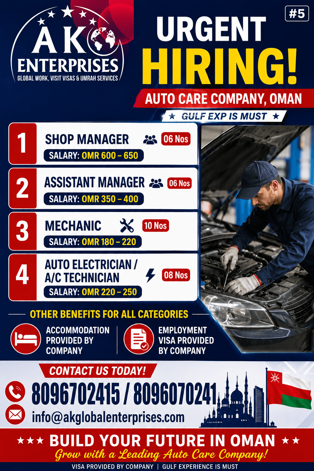 URGENT HIRING – AUTO CARE COMPANY, OMAN  Gulf experience is must