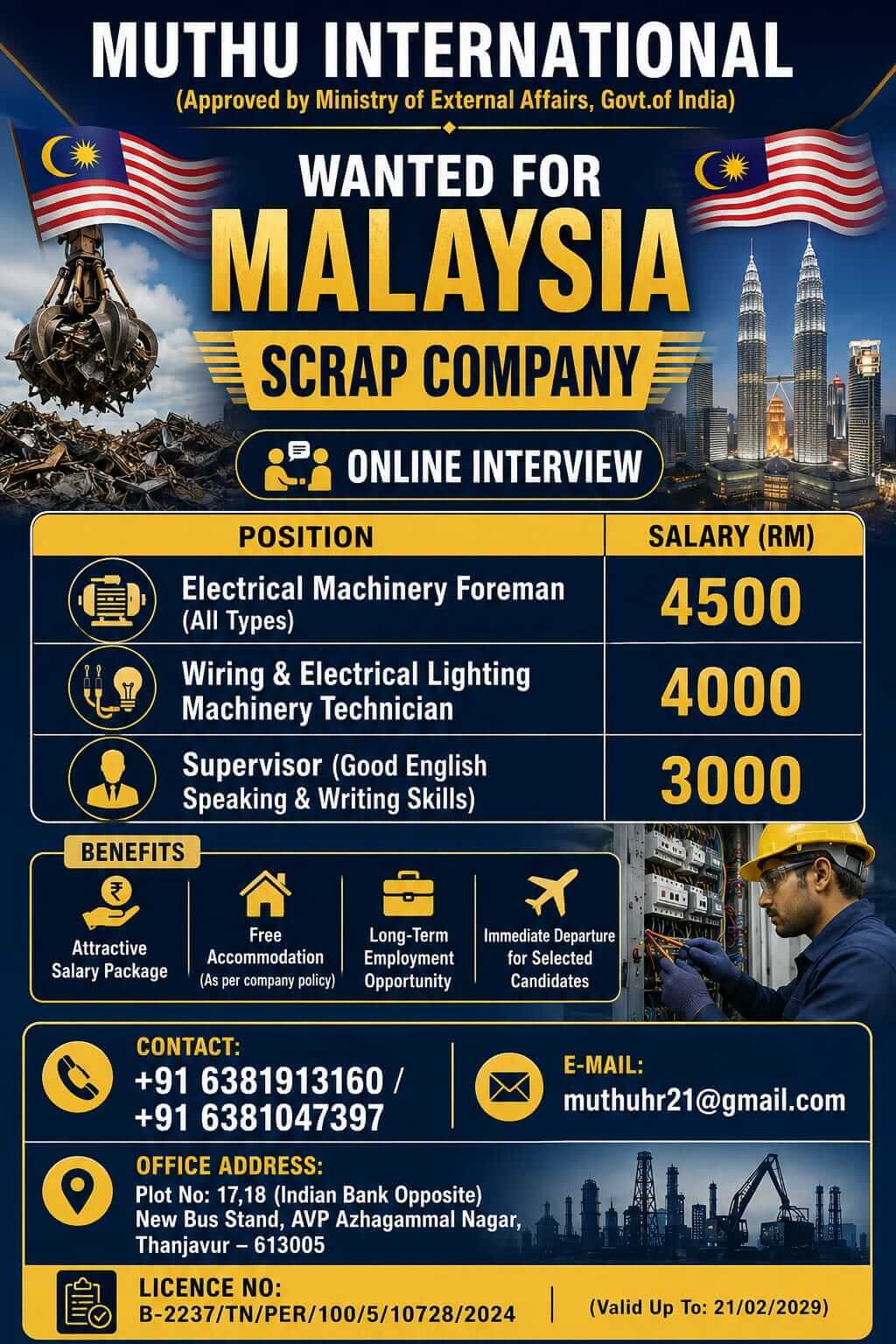 WANTED FOR MALAYSIA