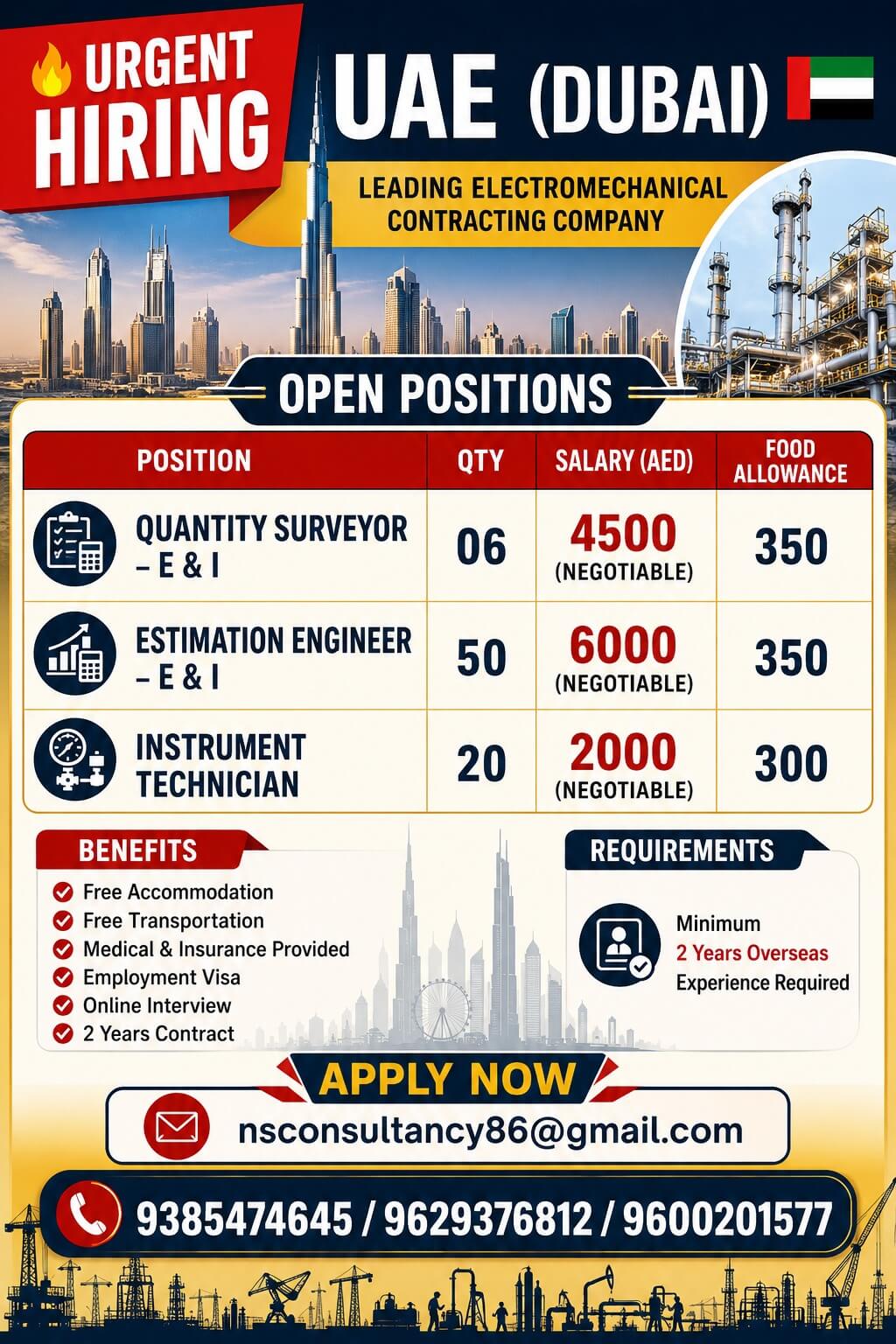 LEADING ELECTROMECHANICAL CONTRACTING COMPANY REQUIREMENT FOR DUBAI