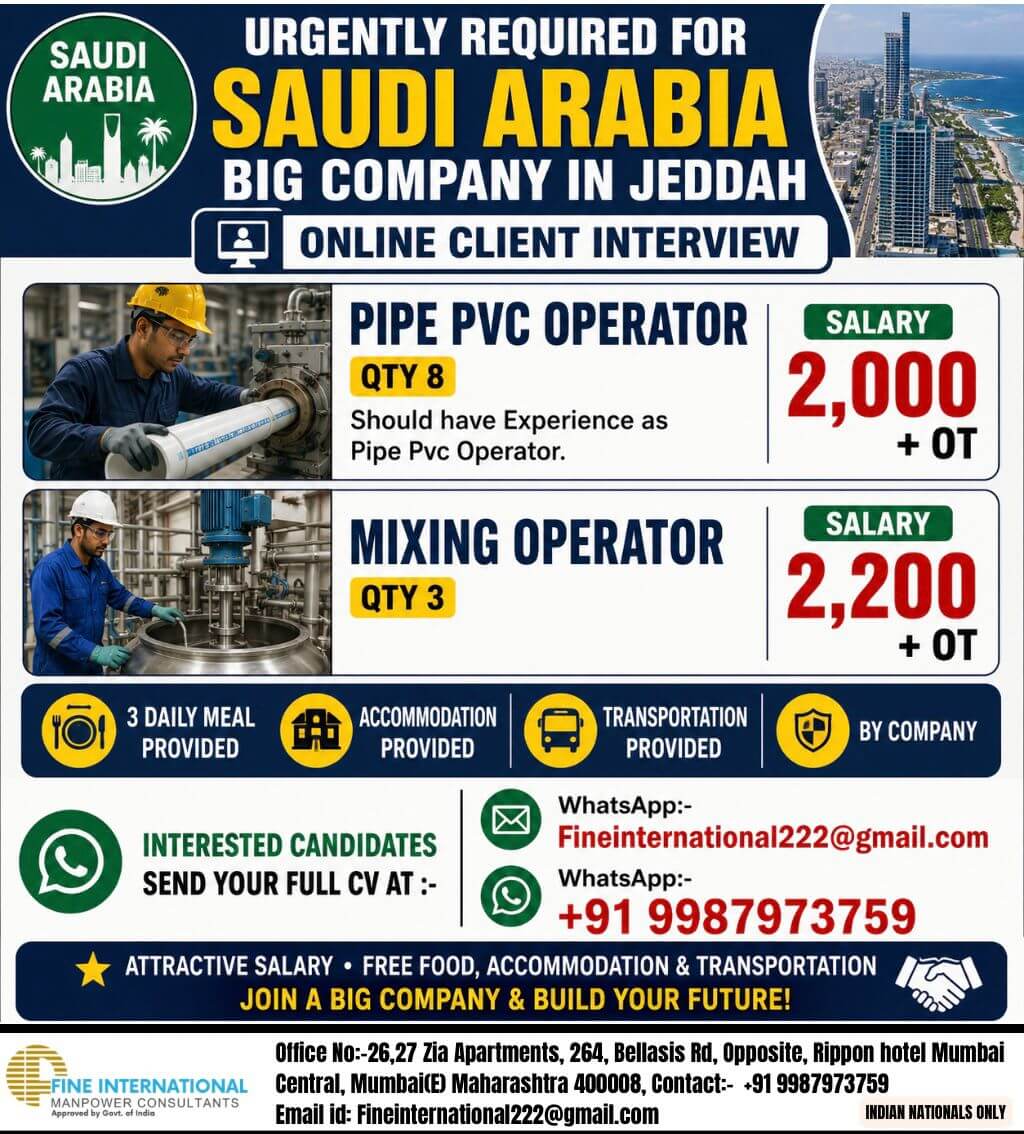 ? URGENTLY REQUIRED FOR SAUDI ARABIA – JEDDAH  ? Online Client Interview