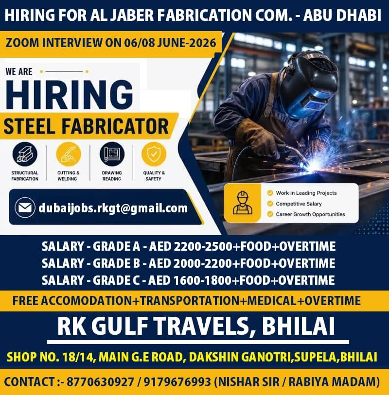 HIRING FOR AL JABER CO. (FABRICATION WORKSHOP)- ABU DHABI (UAE).