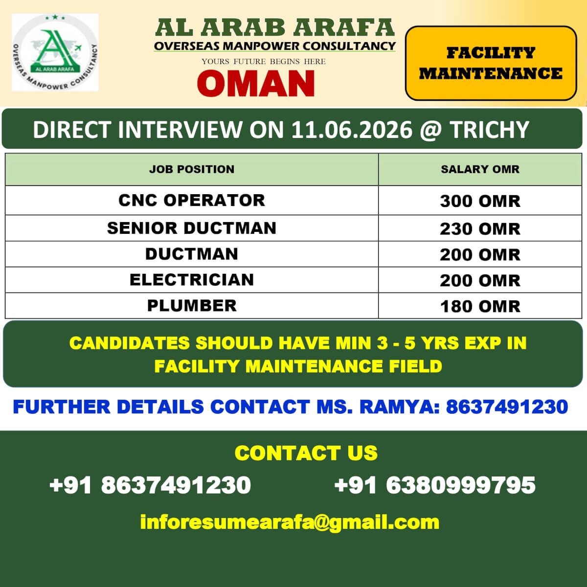 DIRECT INTERVIEW ON 11.06.2026 @ TRICHY