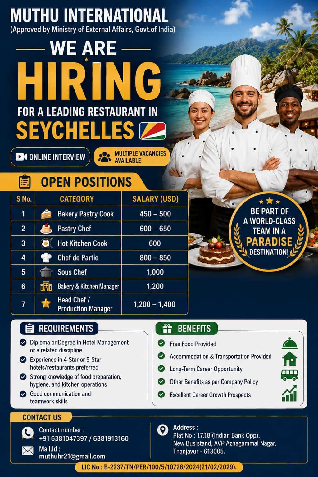 WANTED FOR SEYCHELLES