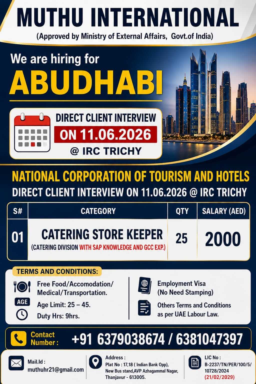 WANTED FOR   ABUDHABI