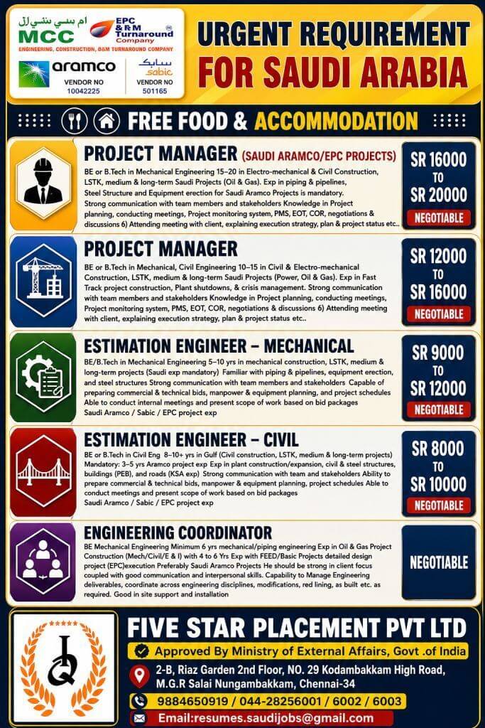 URGENT REQUIREMENT FOR SAUDI ARABIA