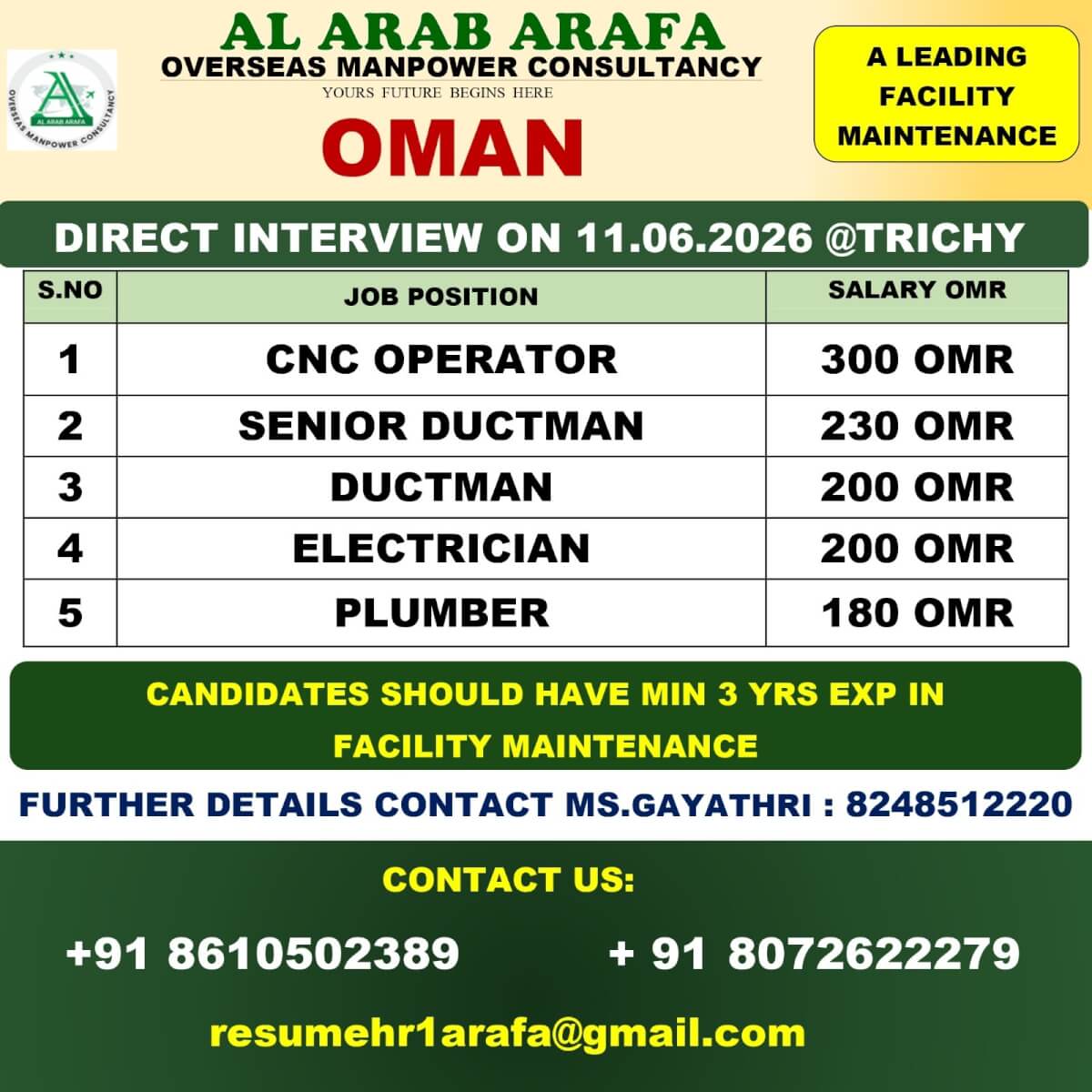 DIRECT INTERVIEW ON 11.06.2026 @ TRICHY