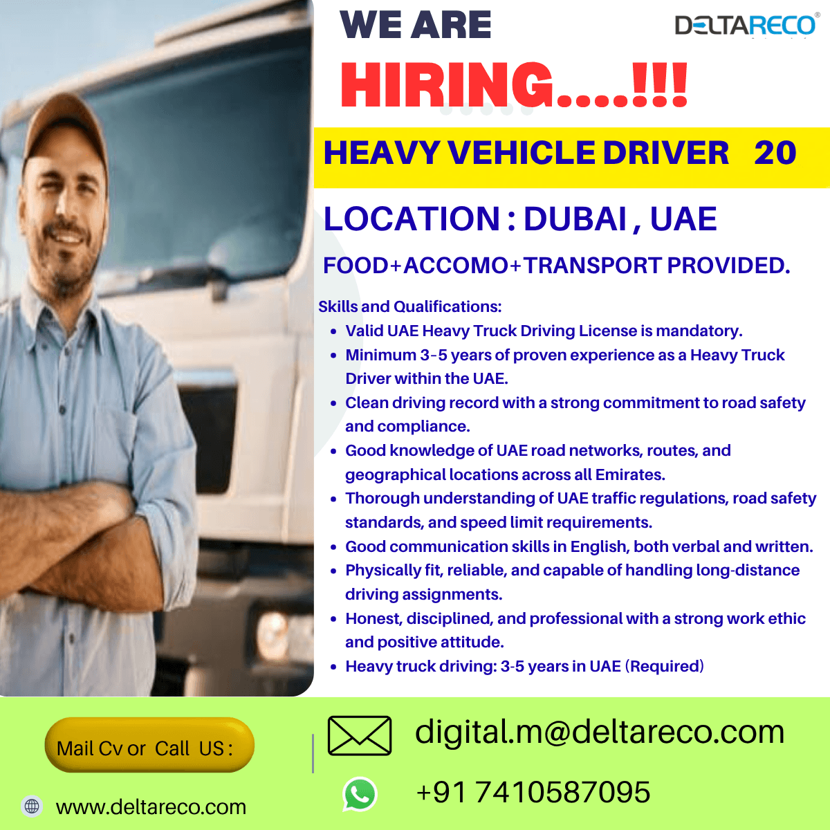 Hiring  Heavy Drivers Truck Drivers  Trailer Driver for UAE with Good Benefits