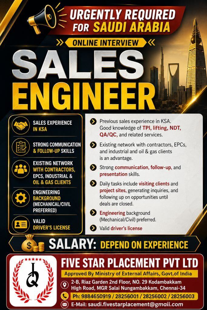 URGENT REQUIREMENT FOR SAUDI ARABIA