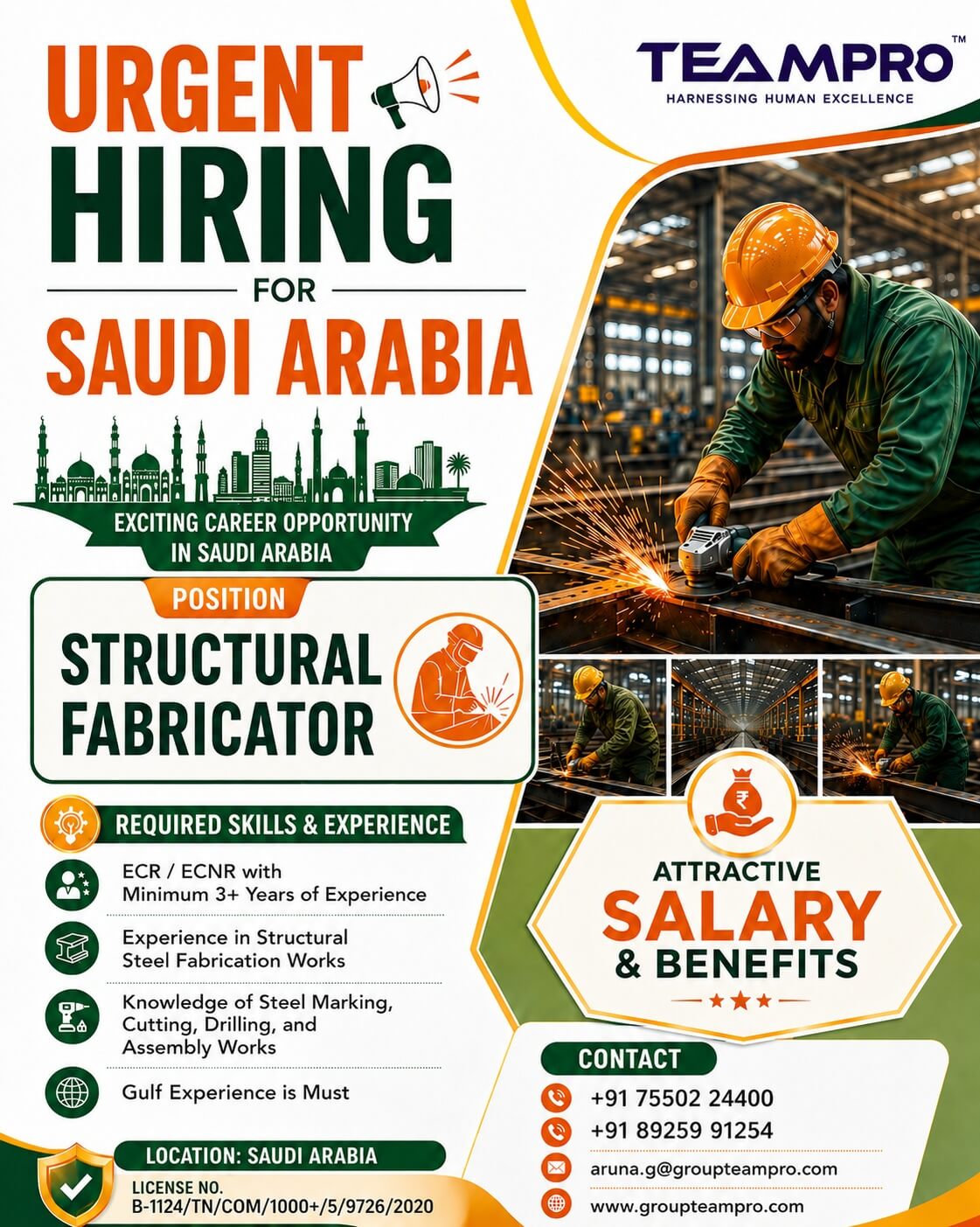 ? Urgent Hiring – Structural Fabricator |  ? Location: Saudi Arabia