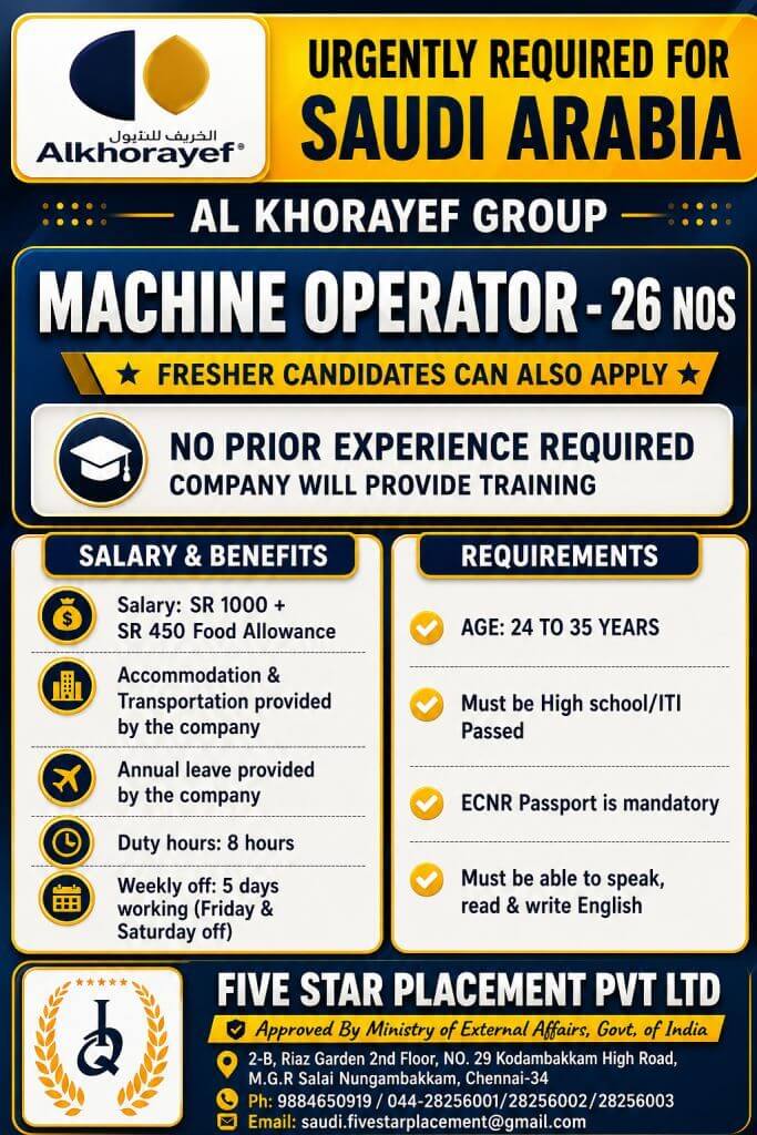 URGENT REQUIREMENT FOR SAUDI ARABIA