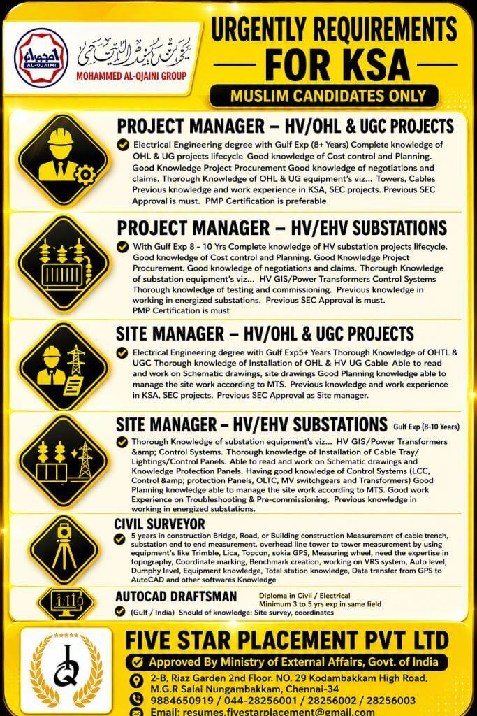 URGENT REQUIREMENT FOR SAUDI ARABIA
