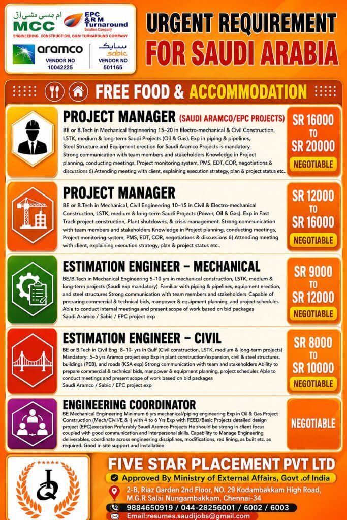 URGENT REQUIREMENT FOR SAUDI ARABIA