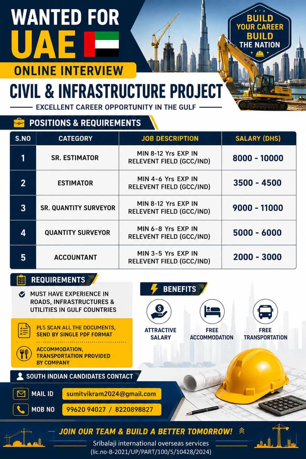 WANTED FOR UAE - ONLINE INTERVIEW CIVIL & INFRASTUCTURE PROJECT WANTED FOR UAE - ONLINE INTERVIEW CIVIL & INFRASTUCTURE PROJECT