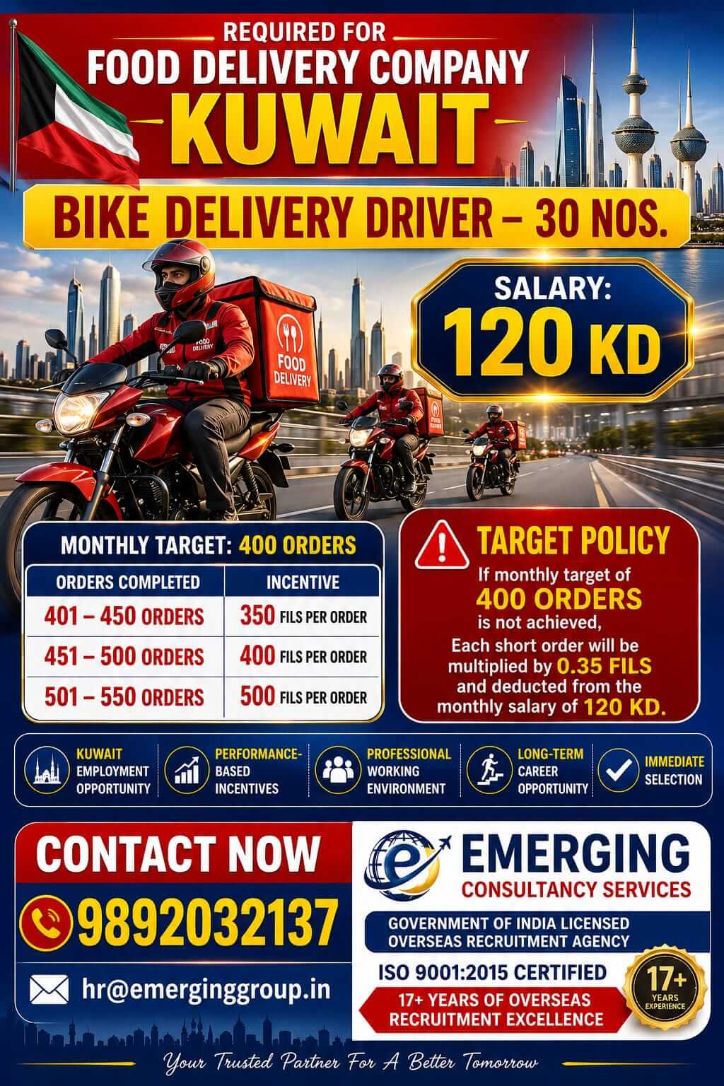 URGENTLY REQUIRED FOR  BIKE DELIVERY DRIVER FOR FOOD DELIVERY COMPANY IN KUWAIT