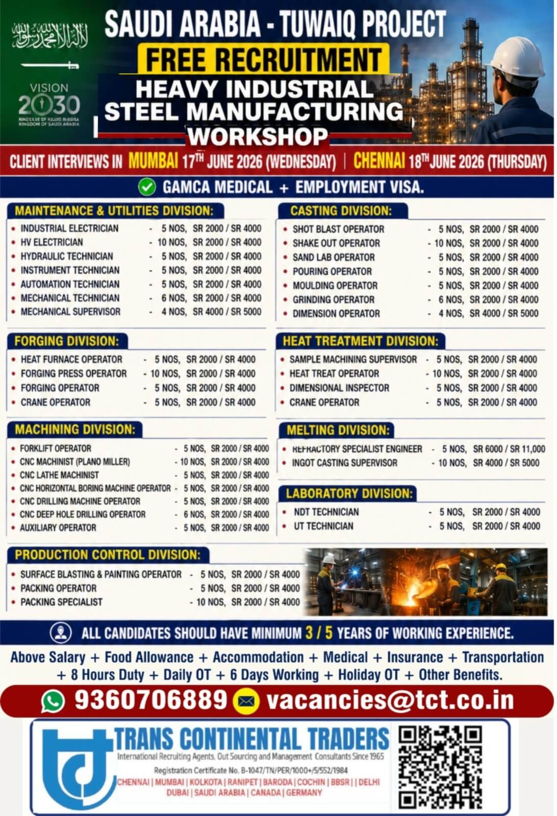 HIRING FOR TUWAIQ-SAUDI ARABIA  HEAVY INDUSTRIAL MANUFACTURING WORKSHOP FREE RECRUITMENT