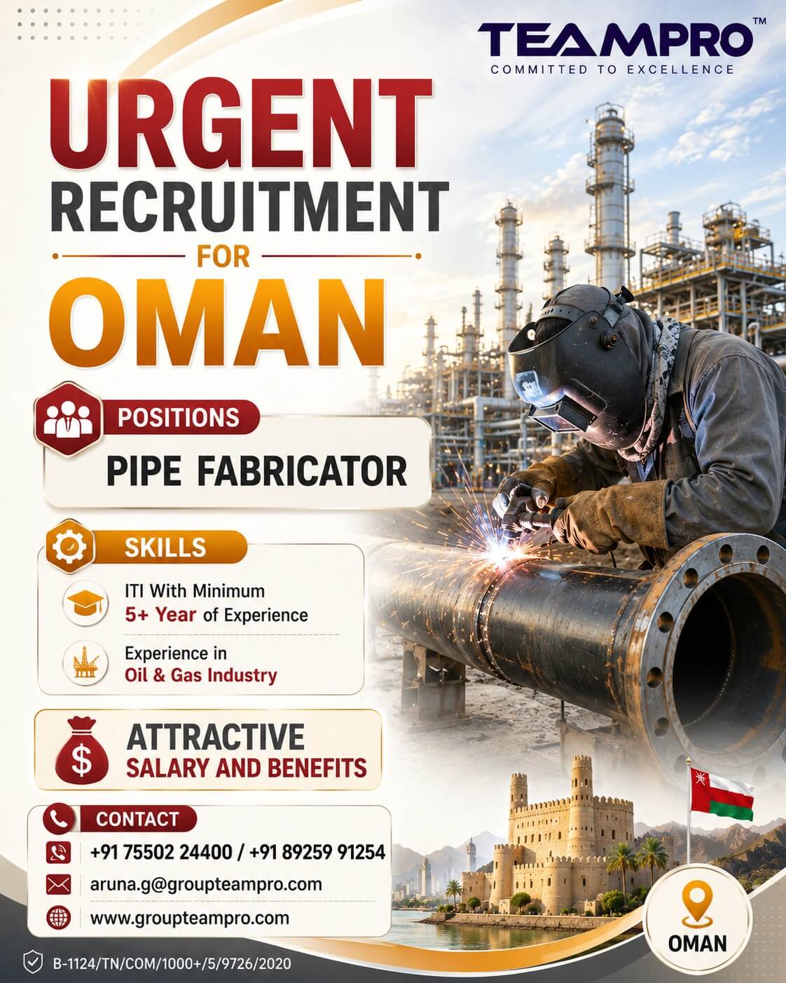 ? Urgent Hiring – Pipe Fabricator | Oman ?? We are looking for experienced Pipe Fabricators for a leading Oil & Gas project in Oman. ? Urgent Hiring – Pipe Fabricator | Oman ?? We are looking for experienced Pipe Fabricators for a leading Oil & Gas project in Oman.