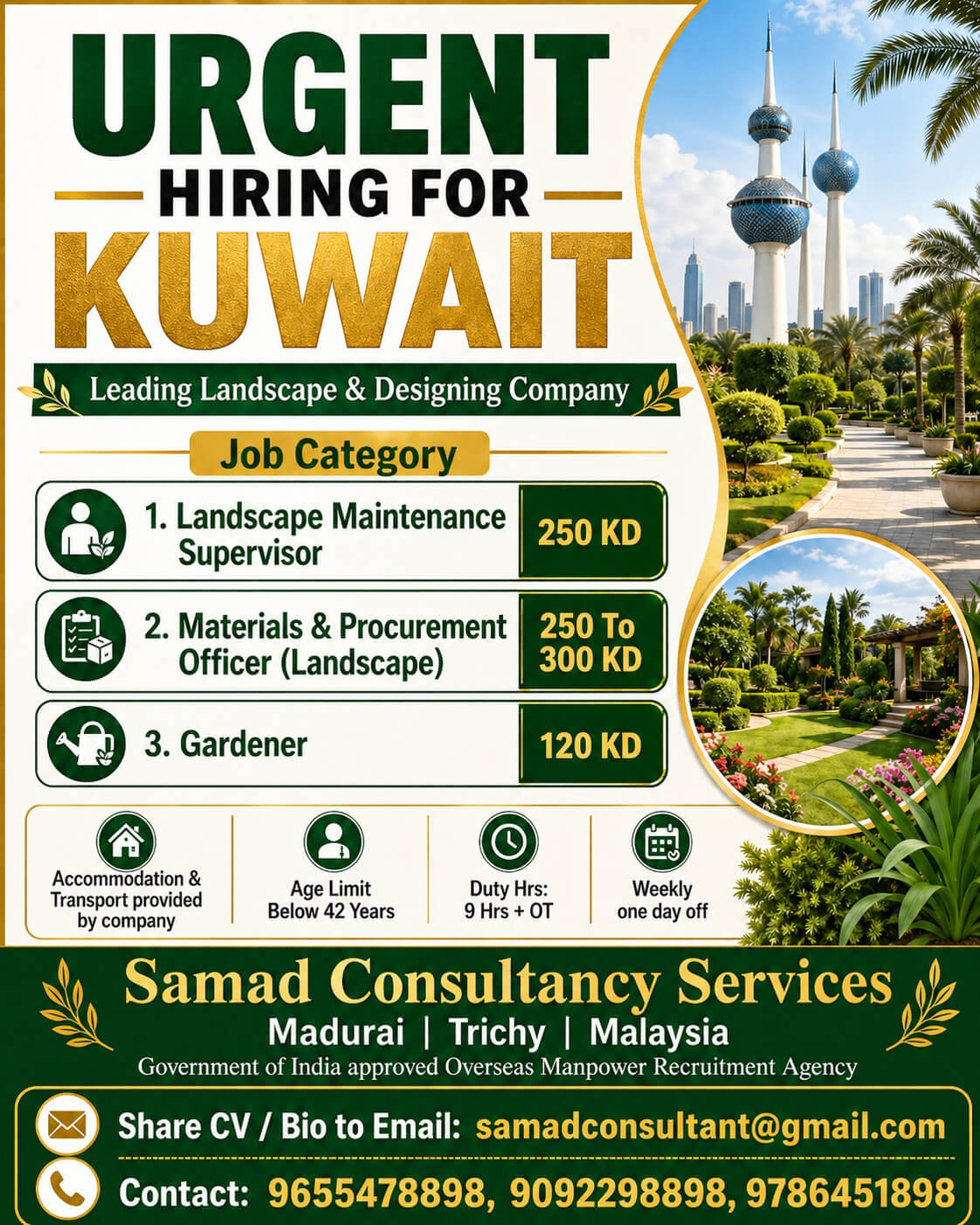 Kuwait - Leading Landscape & Designing Company, Share CV to samadconsultant@gmail.com Kuwait - Leading Landscape & Designing Company, Share CV to samadconsultant@gmail.com