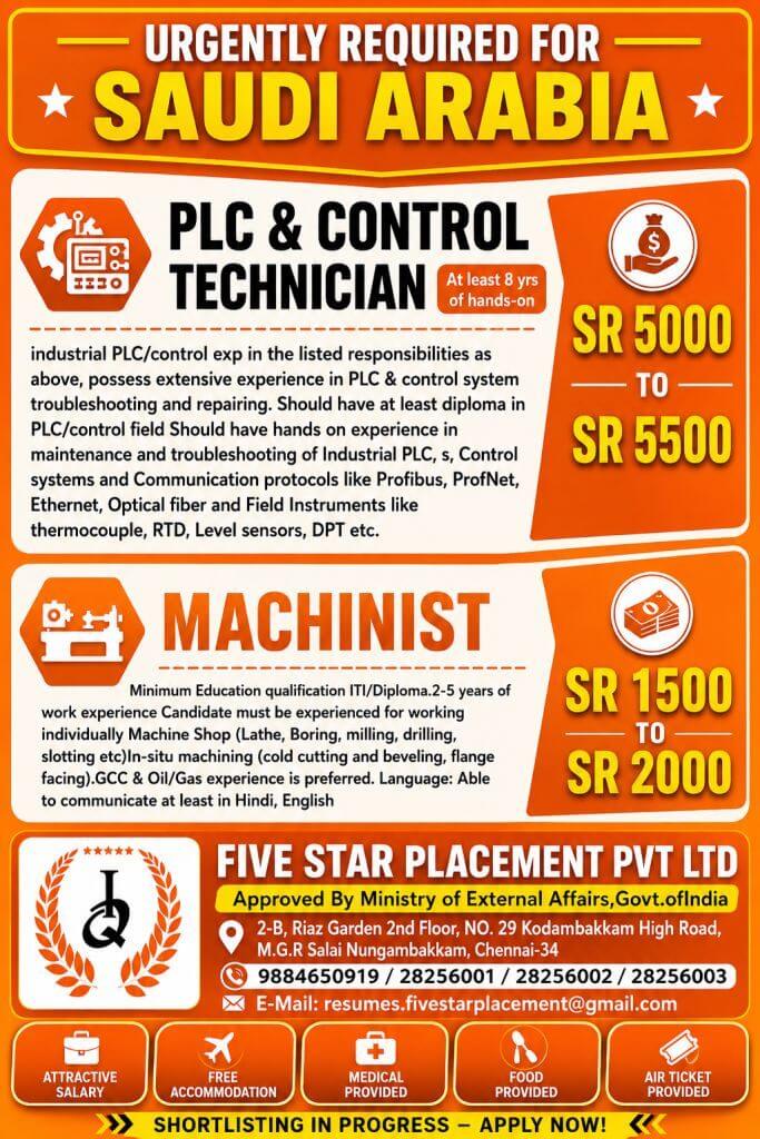 URGENT REQUIREMENT FOR SAUDI ARABIA