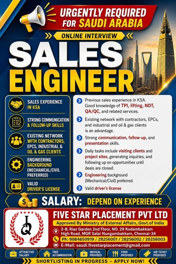 URGENT REQUIREMENT FOR SAUDI ARABIA