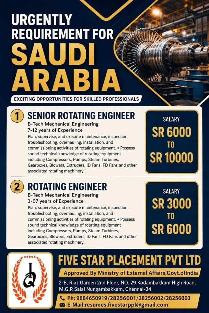 URGENT REQUIREMENT FOR SAUDI ARABIA