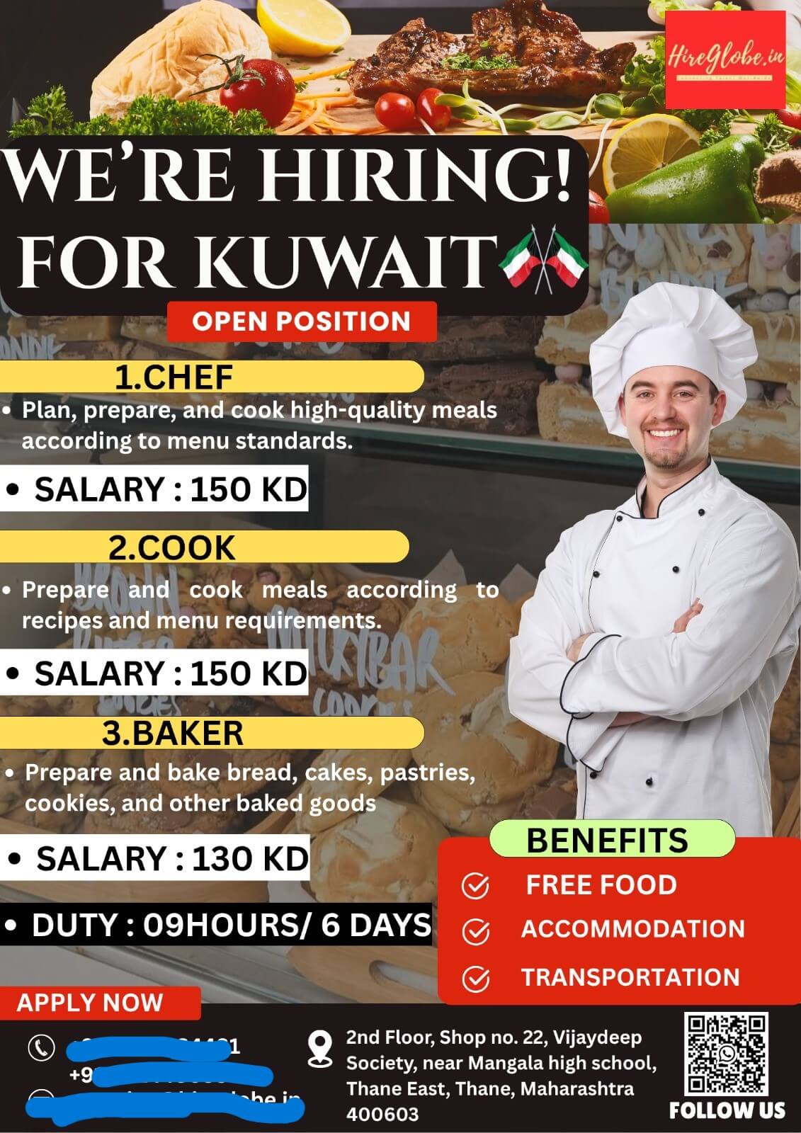 URGENTLY HIRING FOR LEADING RESTURANT CO. KUWAIT URGENTLY HIRING FOR LEADING RESTURANT CO. KUWAIT