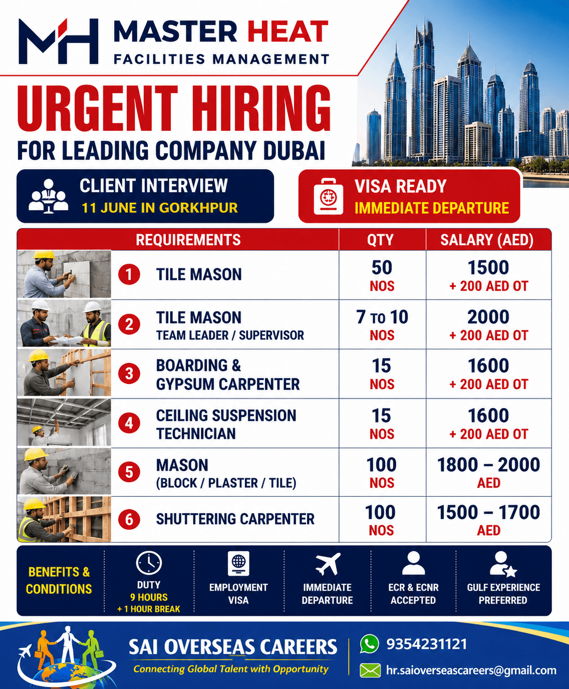 URGENT HIRING – DUBAI (Immediate Departure) URGENT HIRING – DUBAI (Immediate Departure)