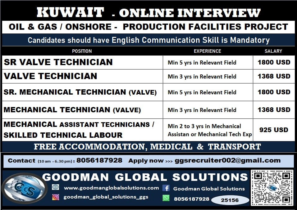 URGENT REQUIREMENT -KUWAIT -LONG TERM PROJECT ONLINE INTERVIEW CONTACT