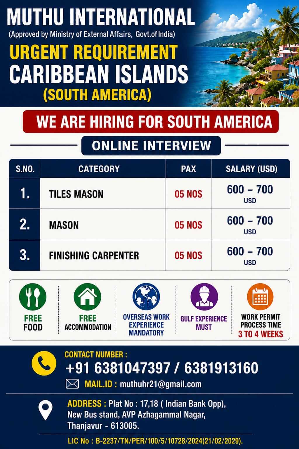Wanted For Caribbean Islands (South America)
