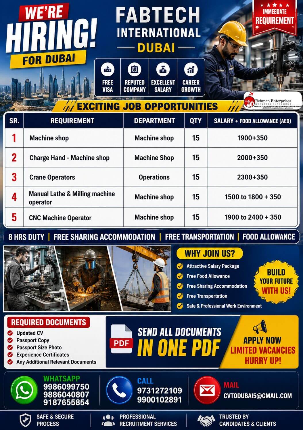 HIRING FOR DUBAI