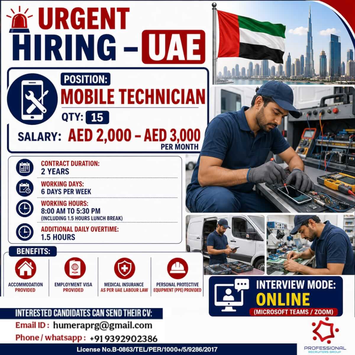 We're hiring 15 Mobile Technicians for a reputed company in the UAE. We're hiring 15 Mobile Technicians for a reputed company in the UAE.